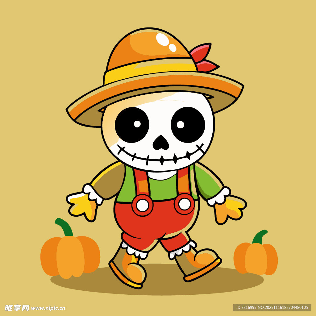 可爱骷髅装扮的万圣节角色