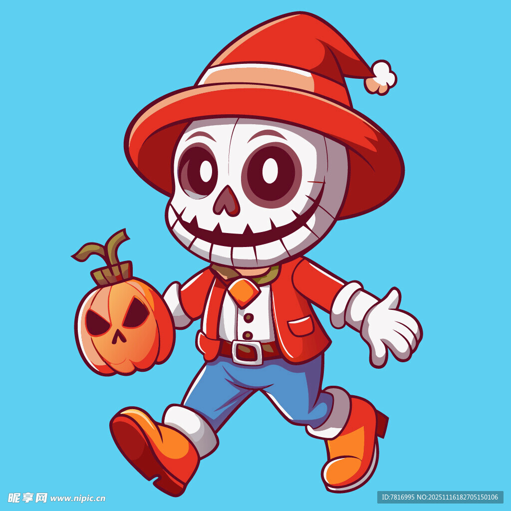 万圣节骷髅小孩欢乐奔跑