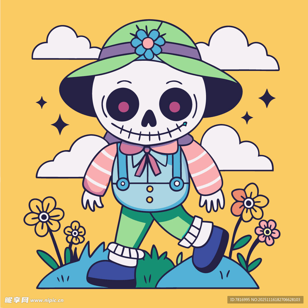 骷髅小孩漫步花丛