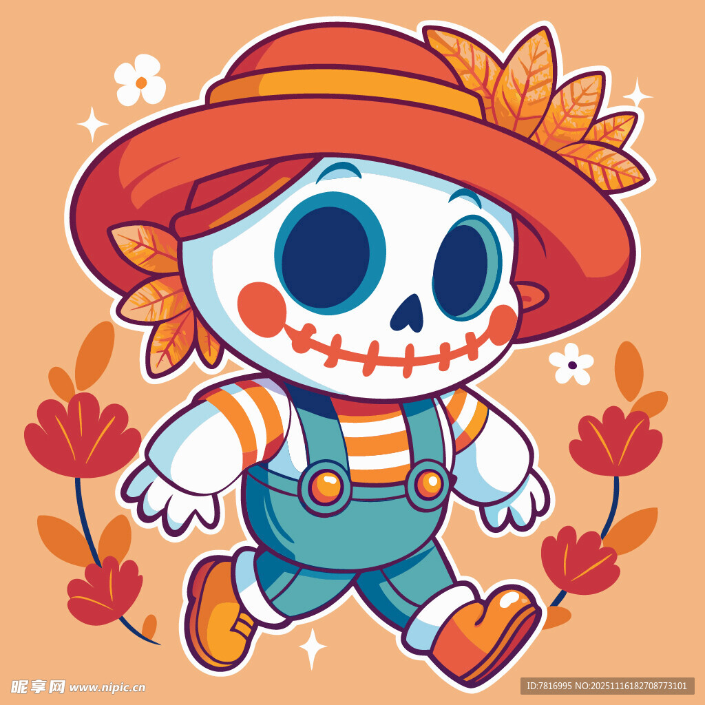 可爱骷髅小孩欢乐奔跑