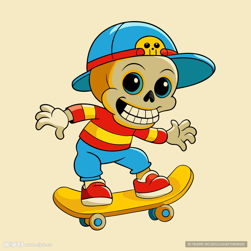 骷髅小孩玩滑板