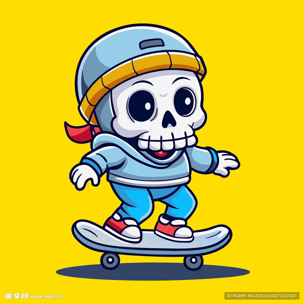 骷髅小孩玩滑板