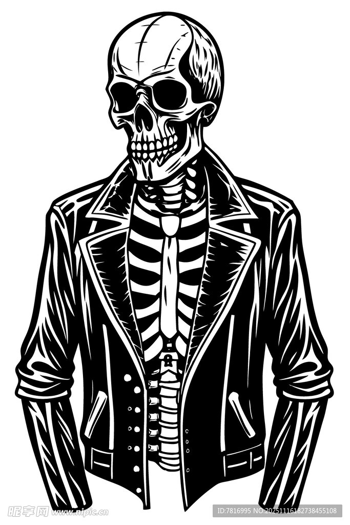 骷髅穿皮夹克插画