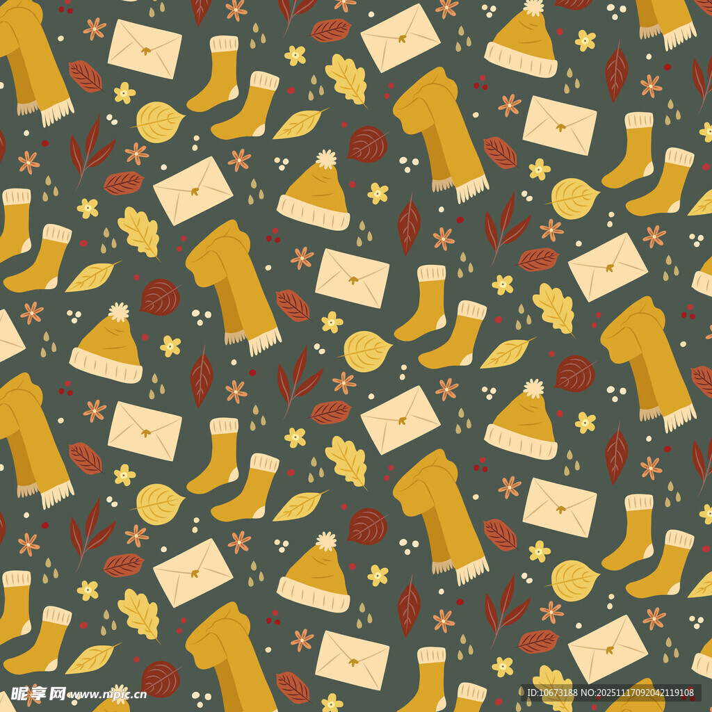 圣诞元素无缝图案背景