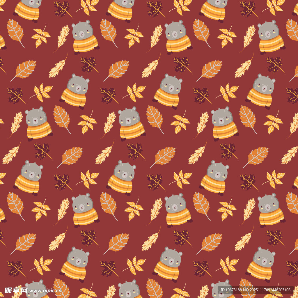 秋季猫咪与落叶图案背景