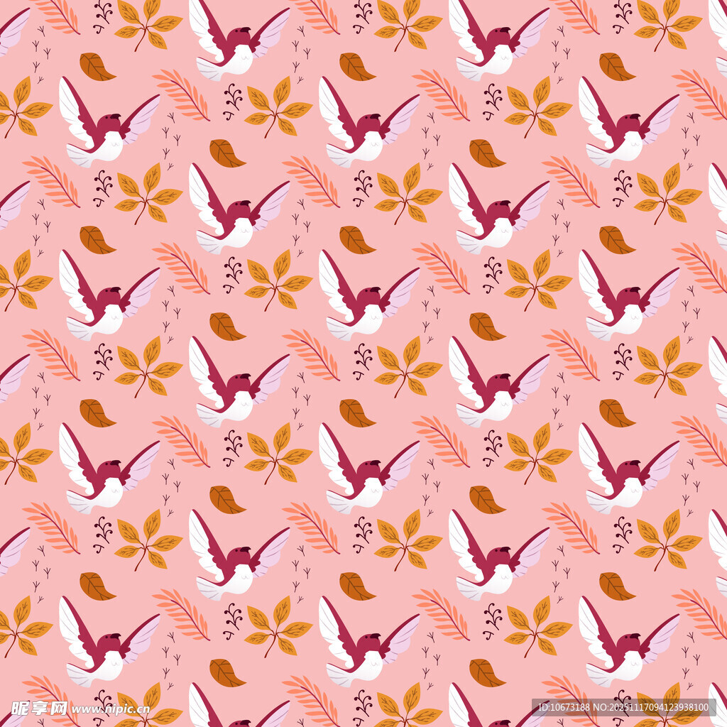 粉色花卉飞鸟图案背景