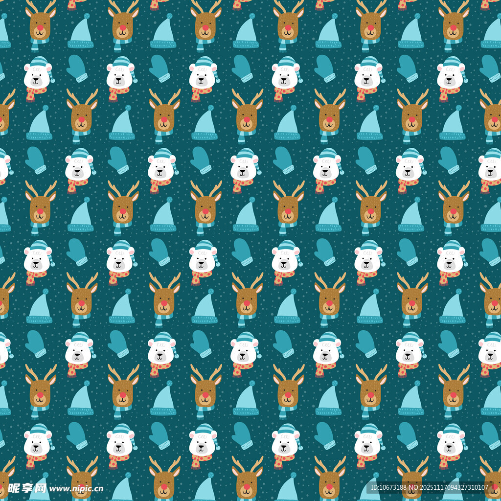 蓝底鹿与花草树木图案