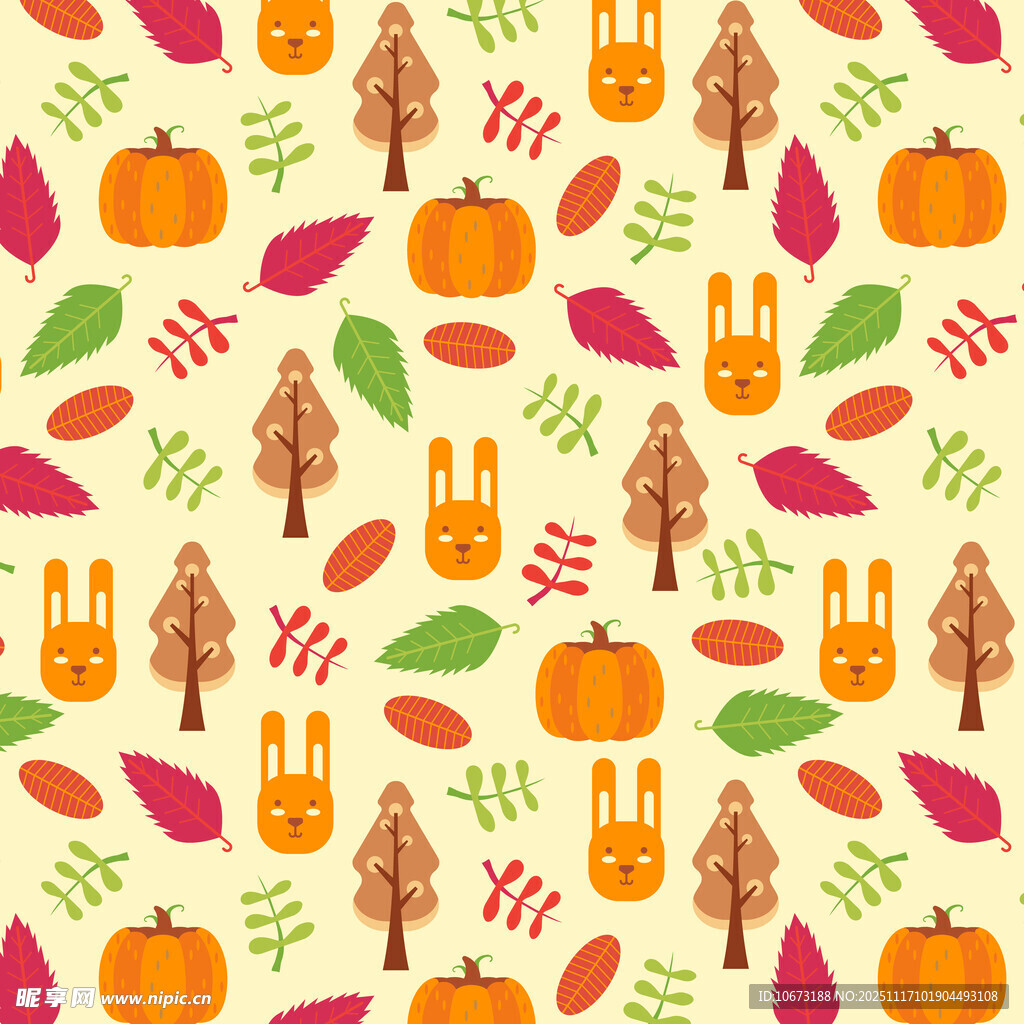 秋季动物与植物图案背景