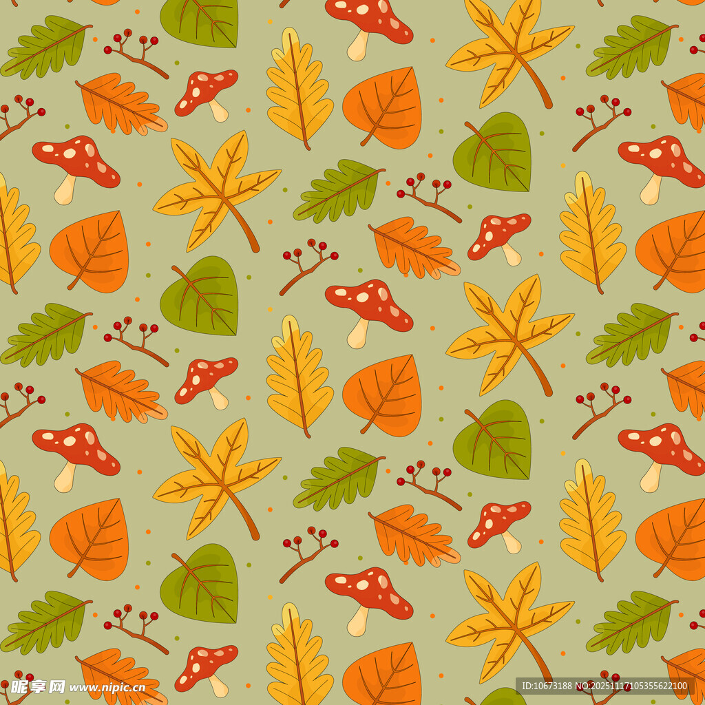 秋季树叶蘑菇图案背景