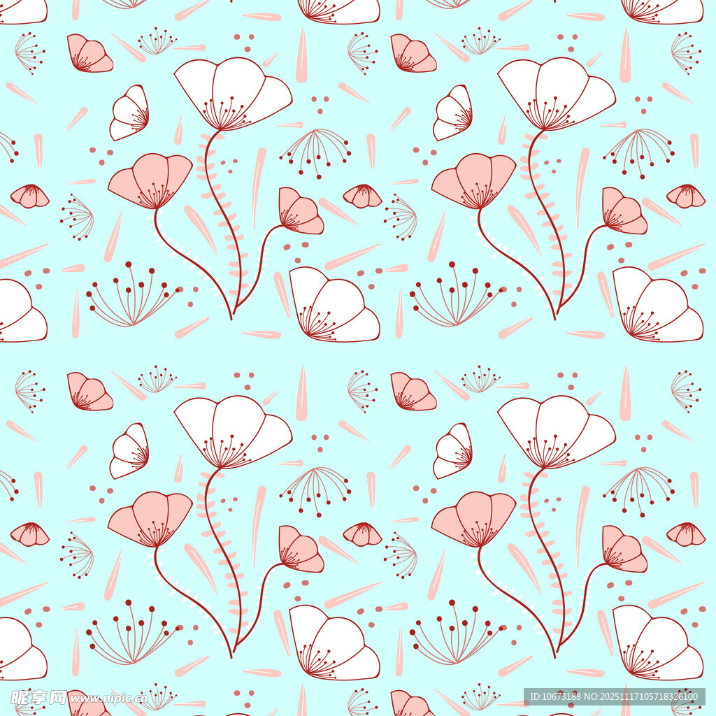 浅蓝色花卉无缝图案背景