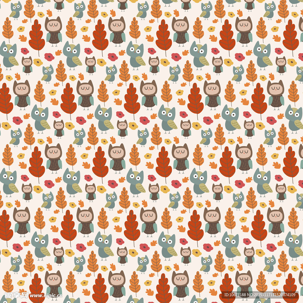 多彩森林元素无缝图案