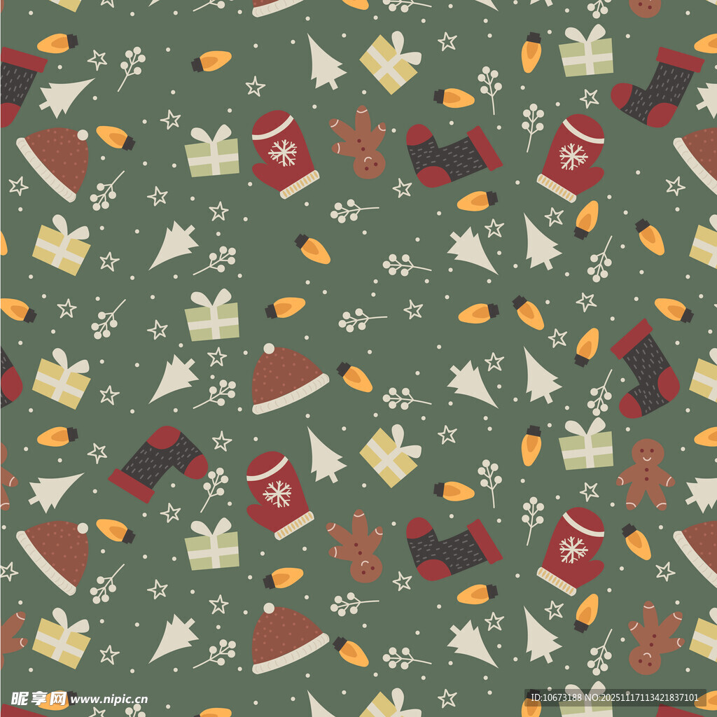 圣诞元素无缝图案背景