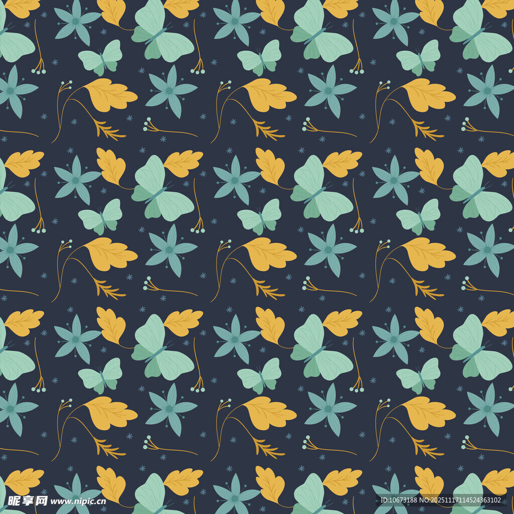 花卉图案深色背景无缝纹理