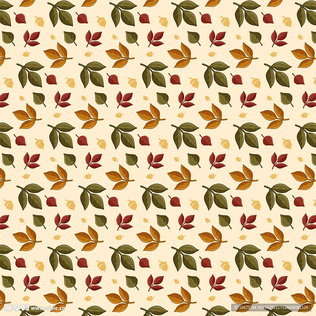 秋季水果树叶无缝图案