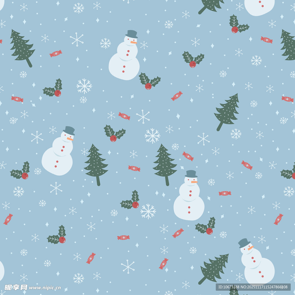 冬日雪人圣诞树图案背景