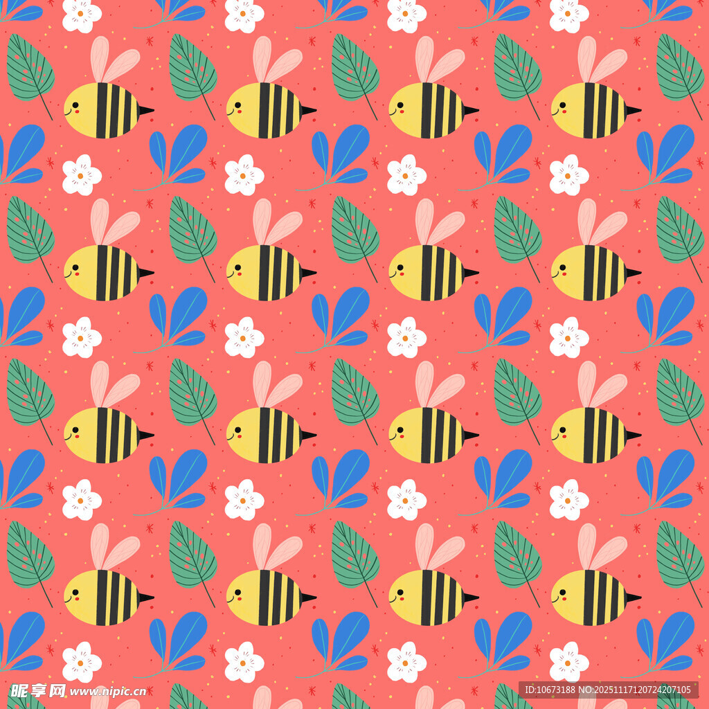 蜜蜂花卉图案的可爱背景