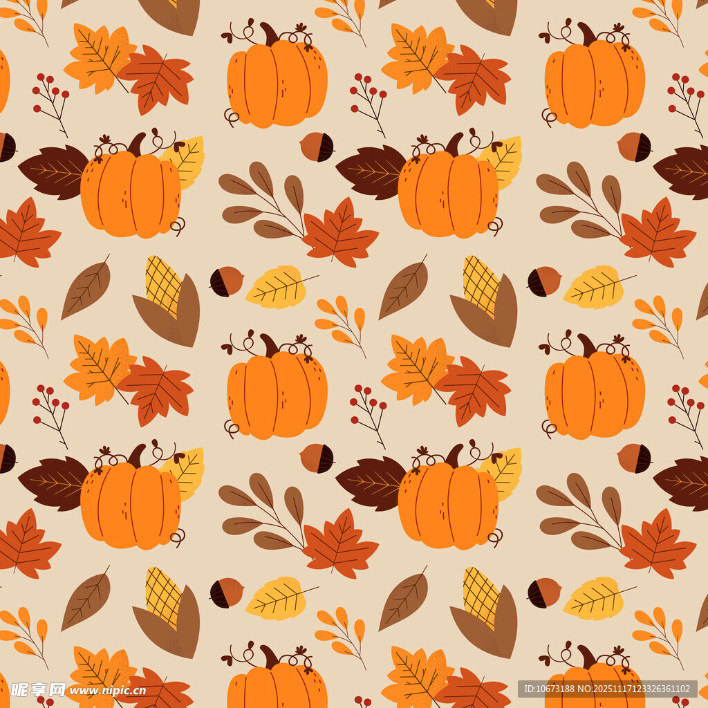 秋季南瓜落叶无缝图案