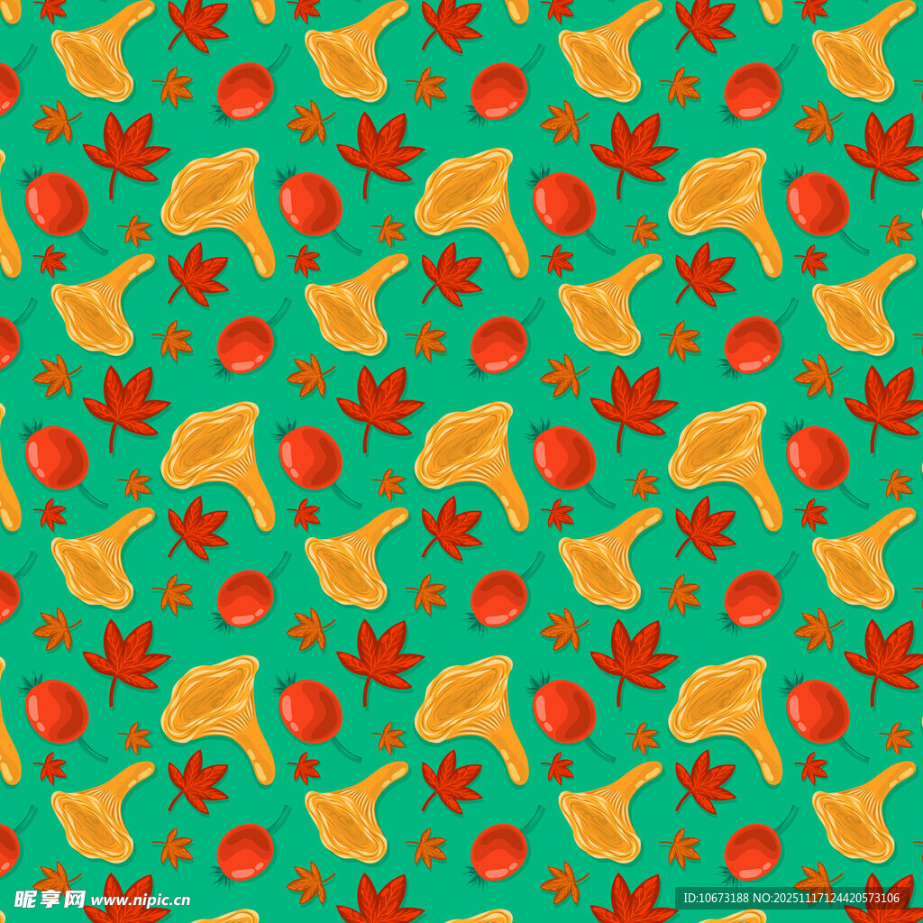 绿底水果图案无缝背景图