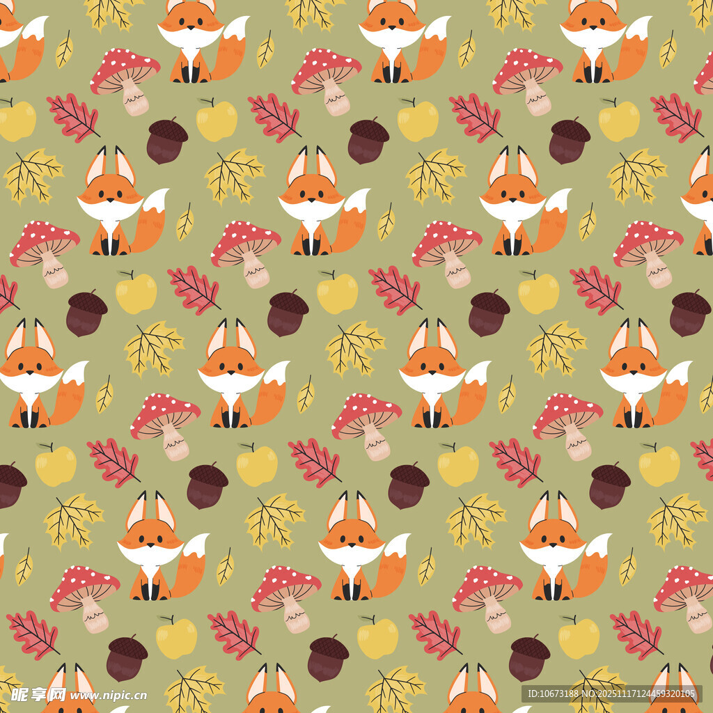 狐狸与浆果的可爱图案