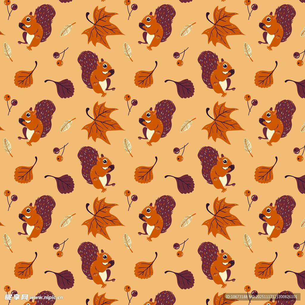 秋季松鼠橡果图案背景