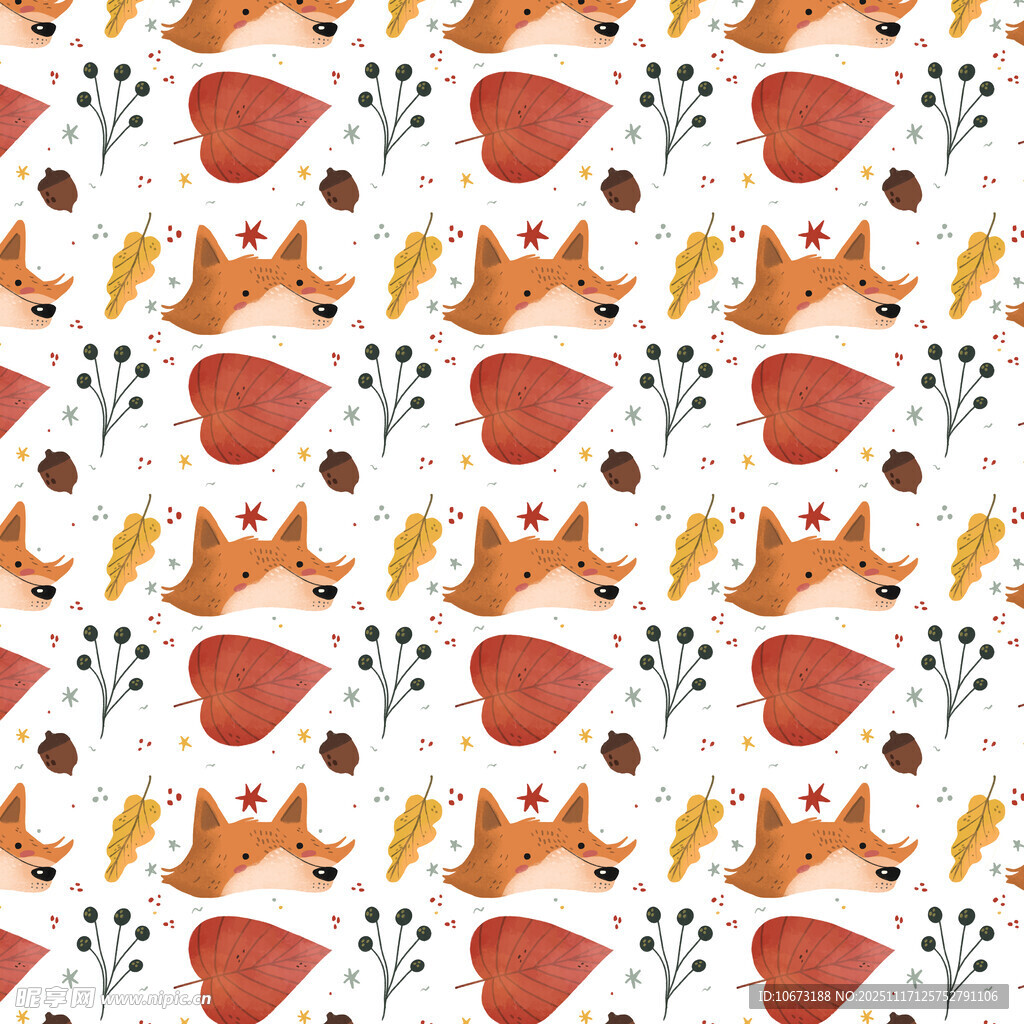 狐狸图案的可爱无缝背景