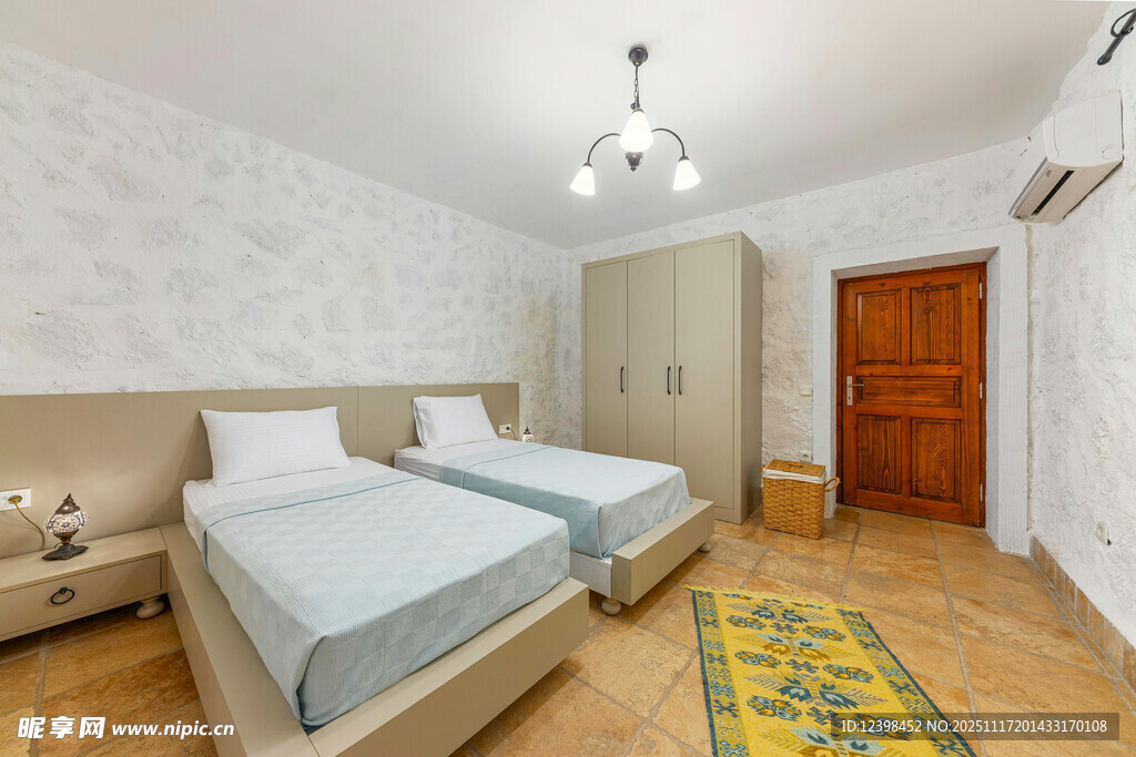 简约双床卧室室内场景