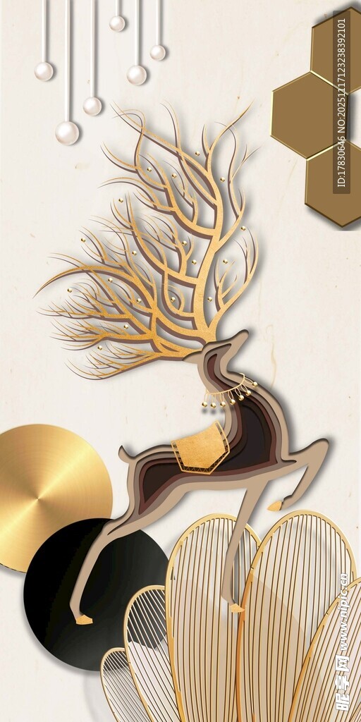 金色麋鹿艺术装饰图案