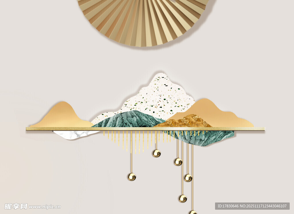 中式山水金属风装饰摆件