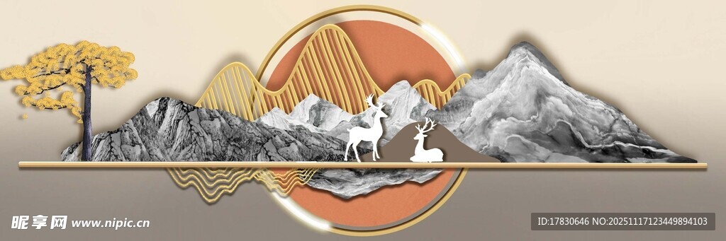 中式山水意境插画