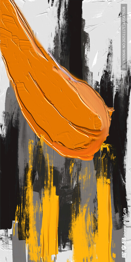 抽象橙黄黑笔触艺术画作