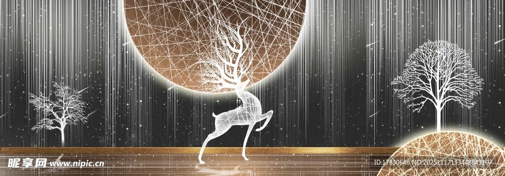 现代艺术风金属鹿与圆球摆件