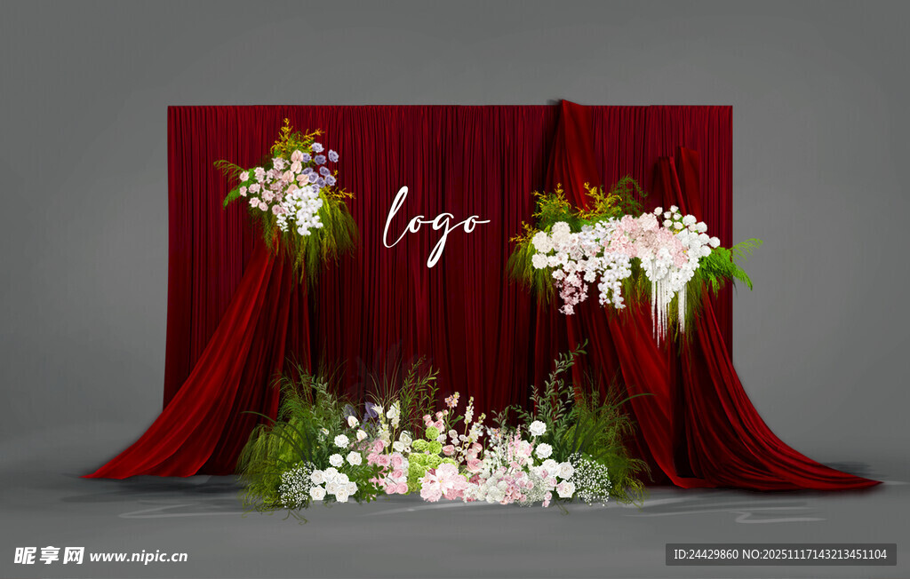 红色布艺婚礼迎宾区