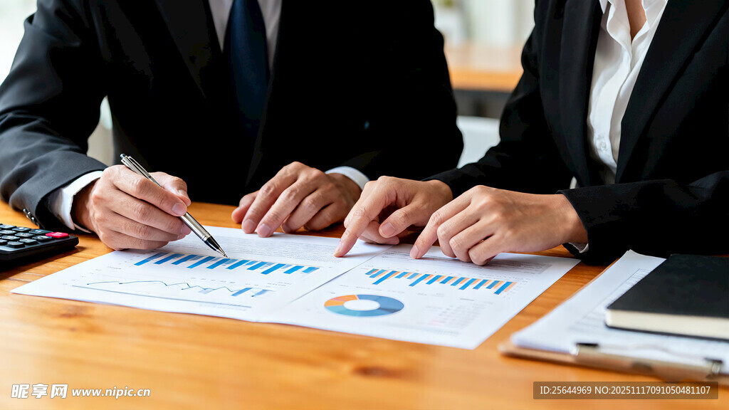 商务人士研讨图表文件