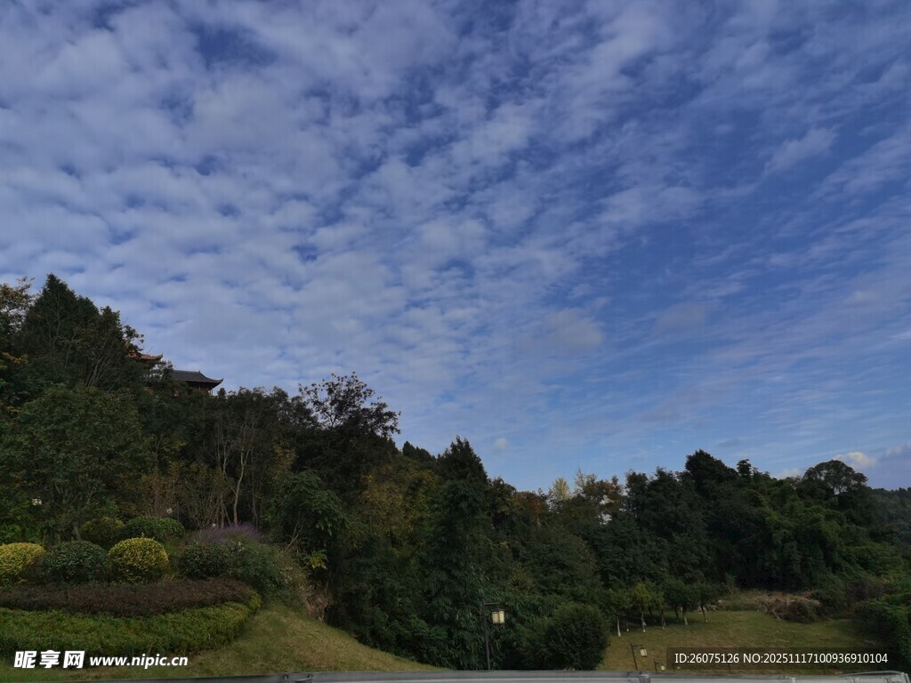 山间蓝天绿树美景