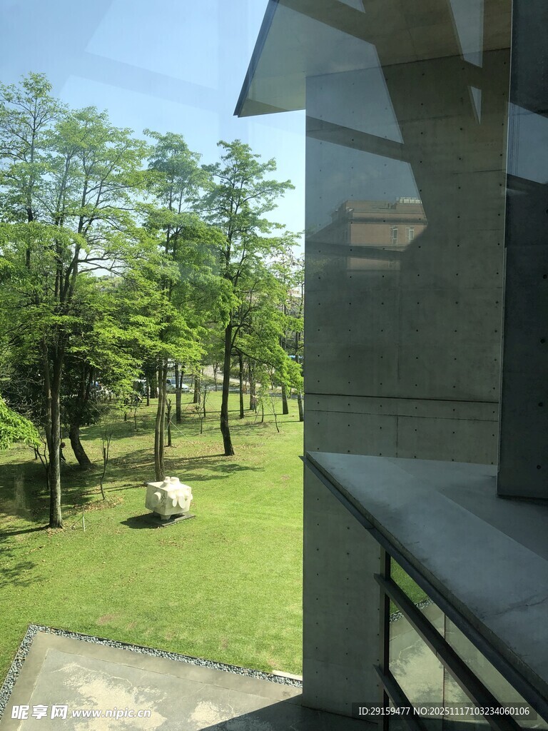 窗外绿意盎然的自然景致