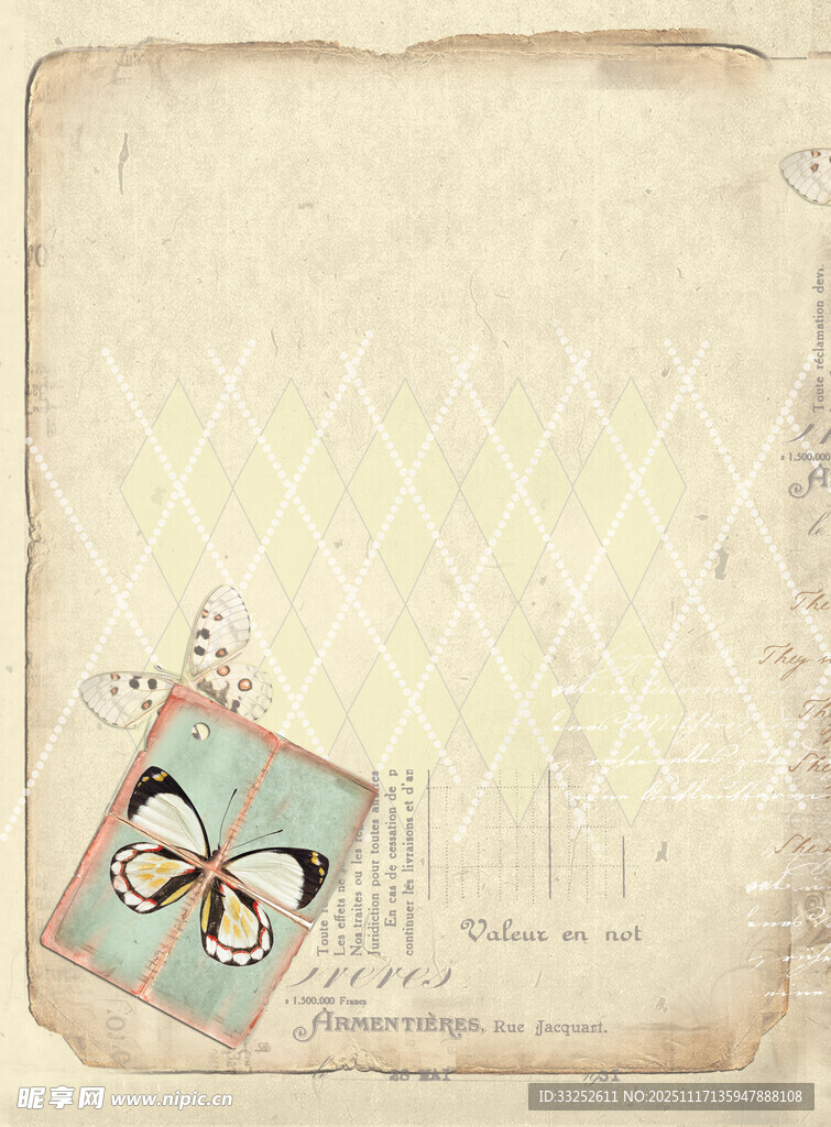 复古风蝴蝶装饰空白纸张