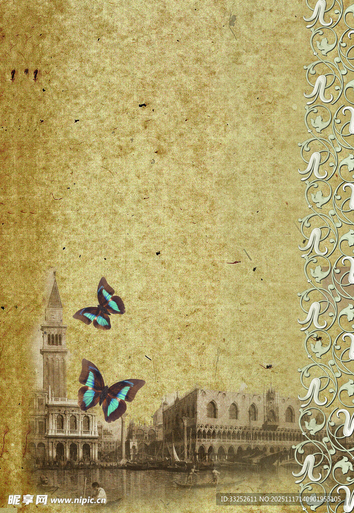 复古风下蝴蝶与城市景致