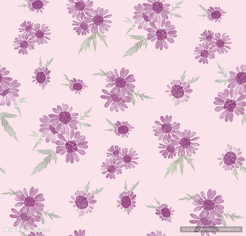 淡粉底色紫色小花图案