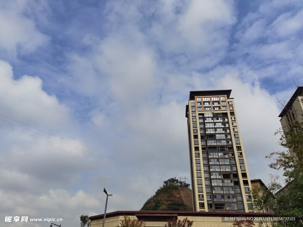 城市高楼与蓝天白云景观