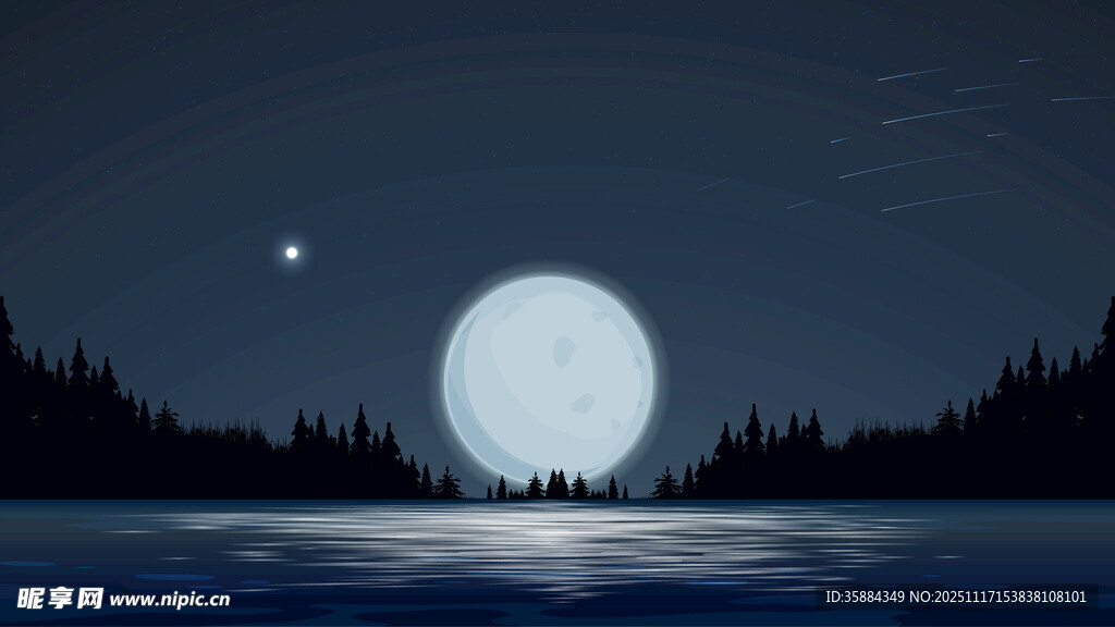 月夜湖畔插图