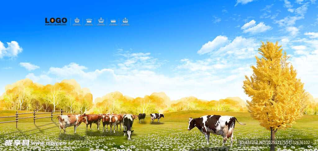 秋日牧场牛群悠然漫步