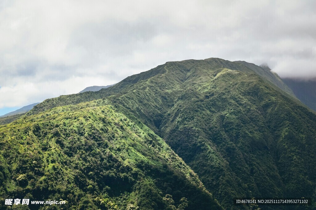翠绿山峦云雾缭绕之景