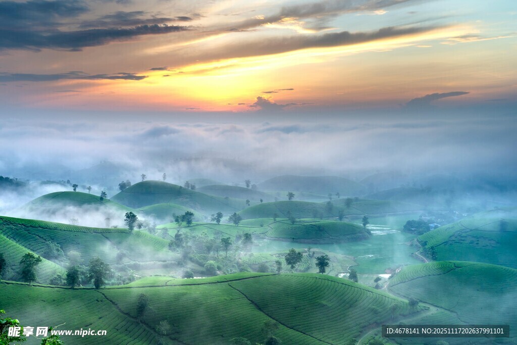 日出下的山间云雾美景
