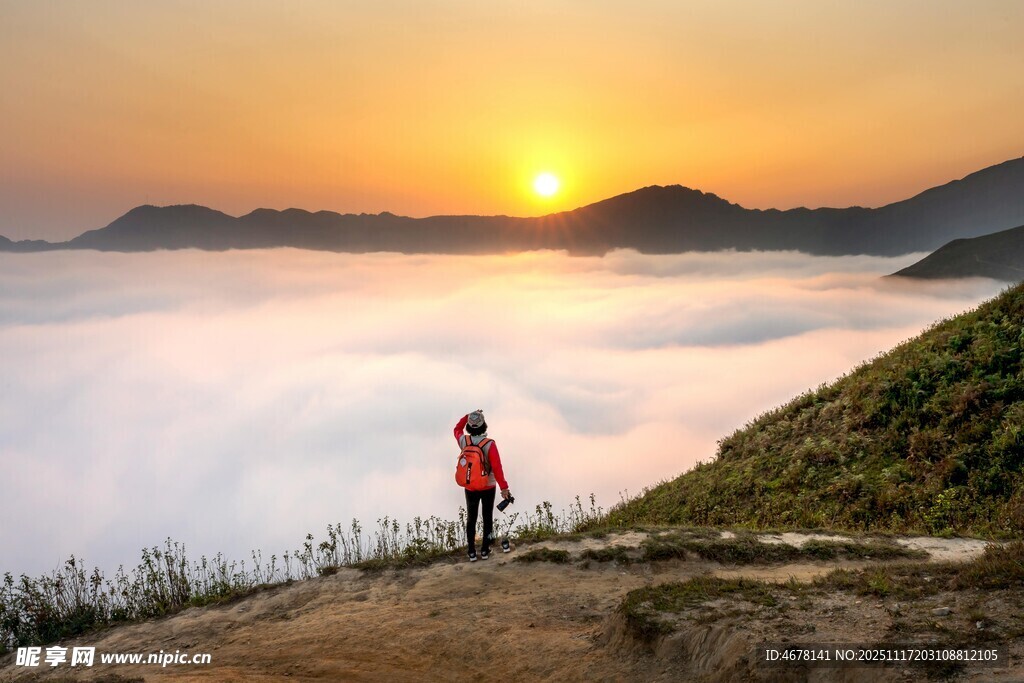 日出云海间的独行者