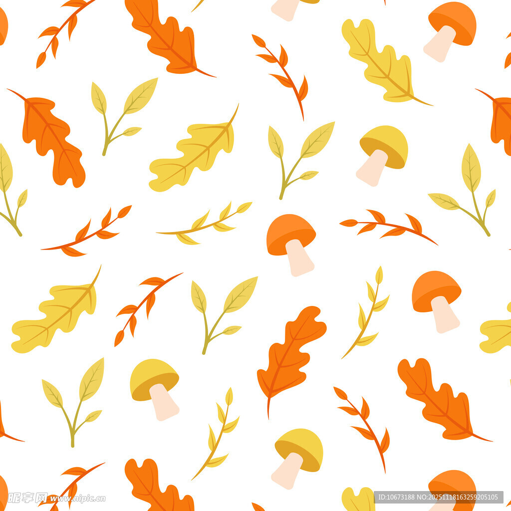 秋季树叶蘑菇图案背景
