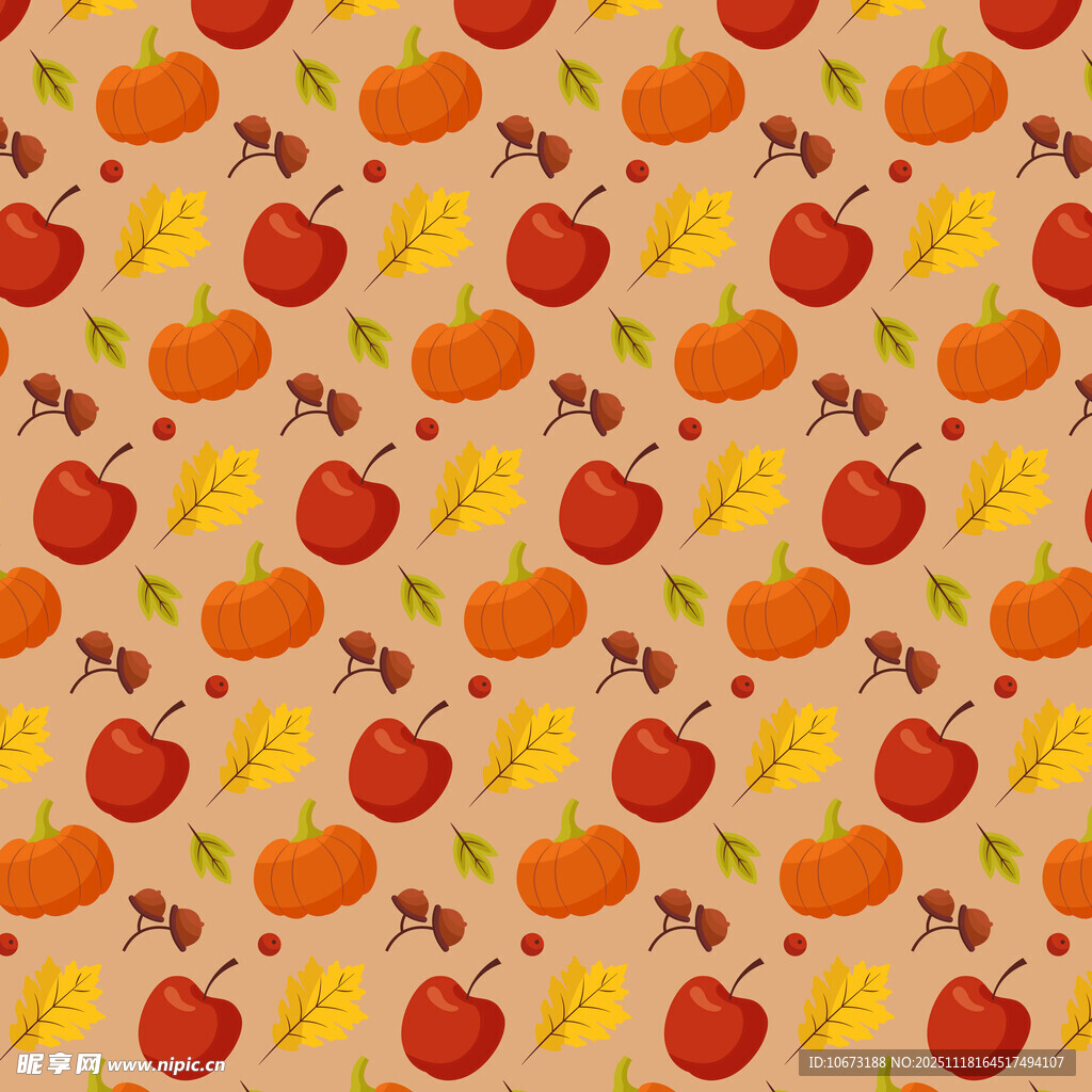 秋季水果与南瓜图案背景