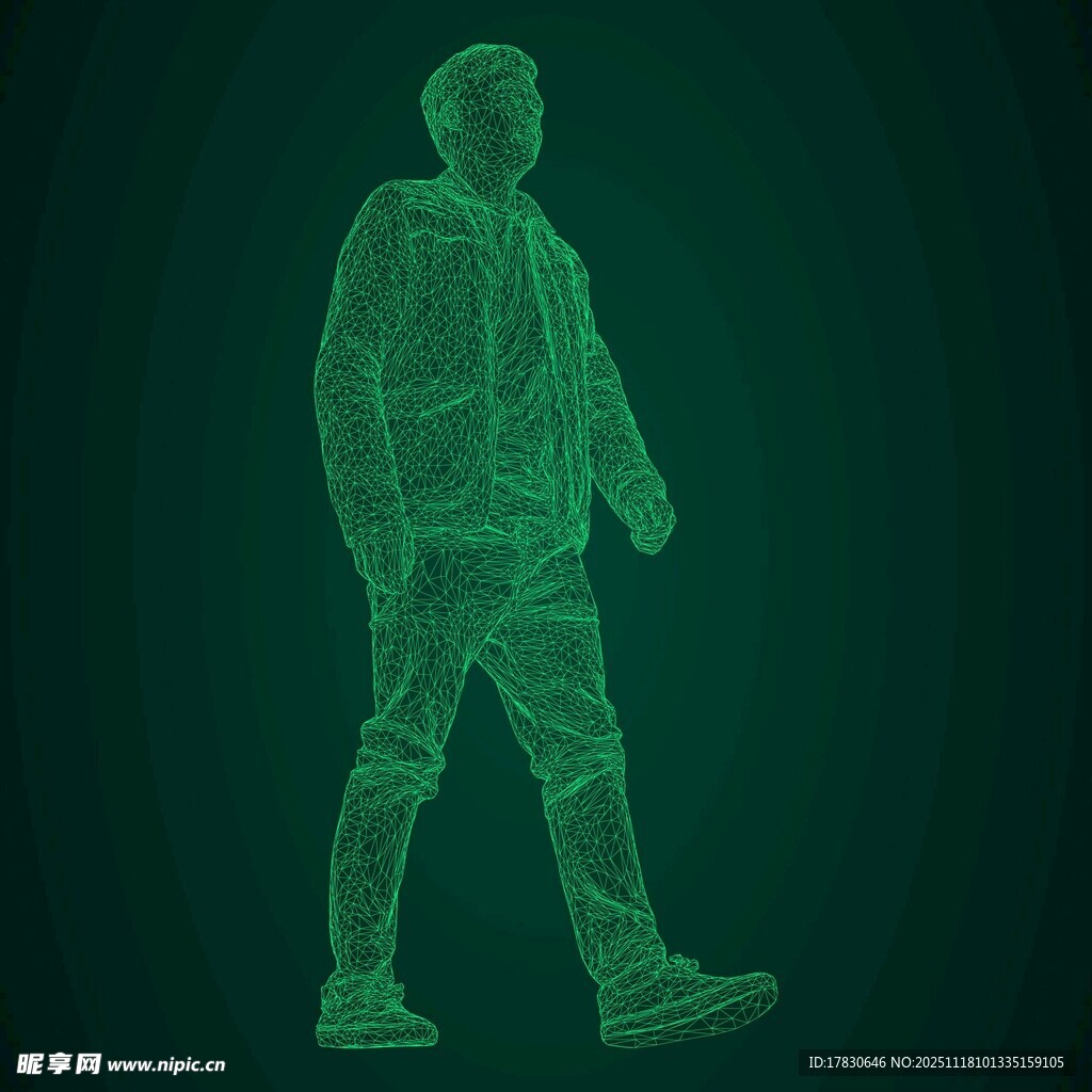 绿色轮廓行走人物形象