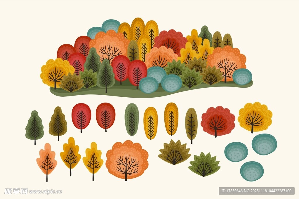 秋季树木植物元素集合