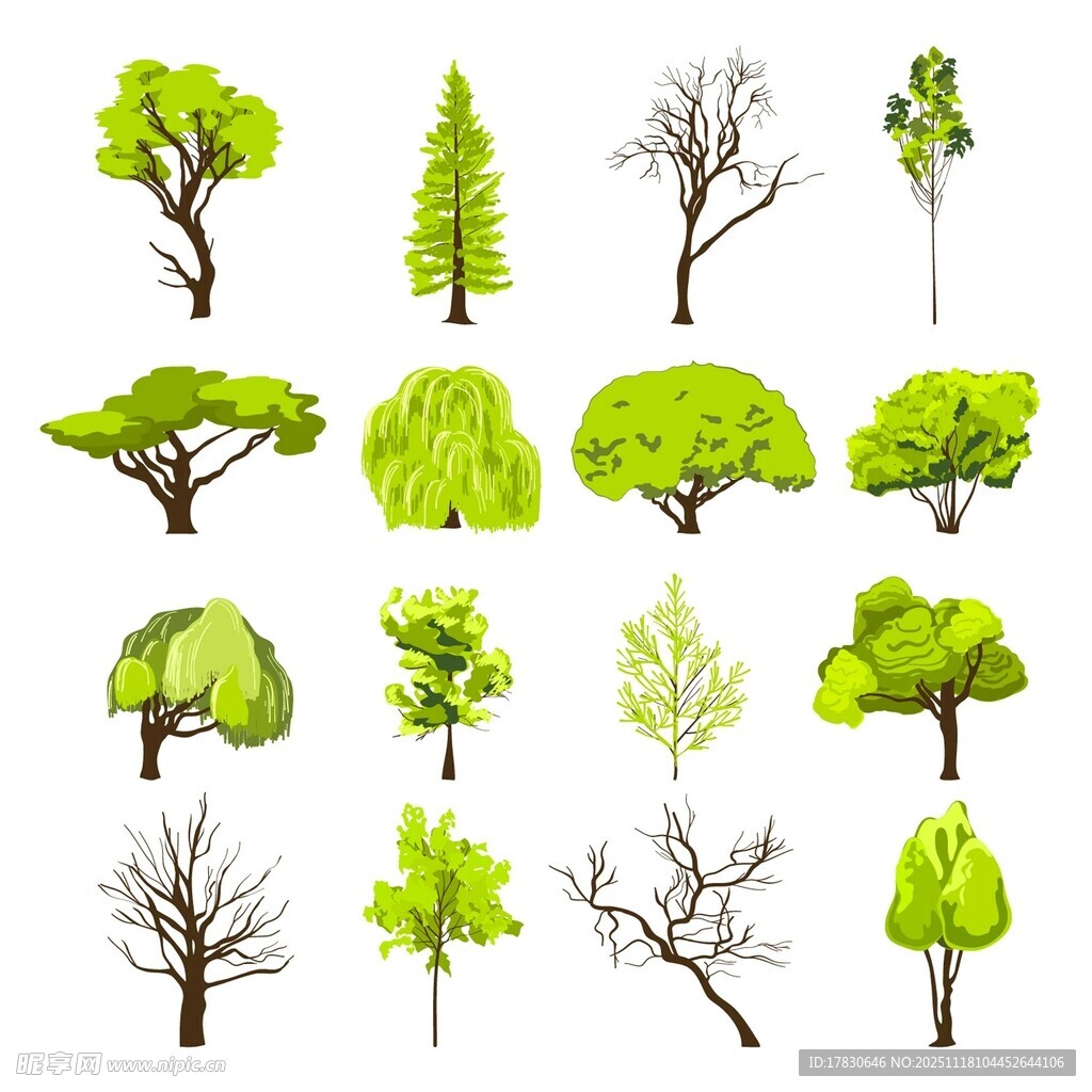 多样树木矢量插画素材