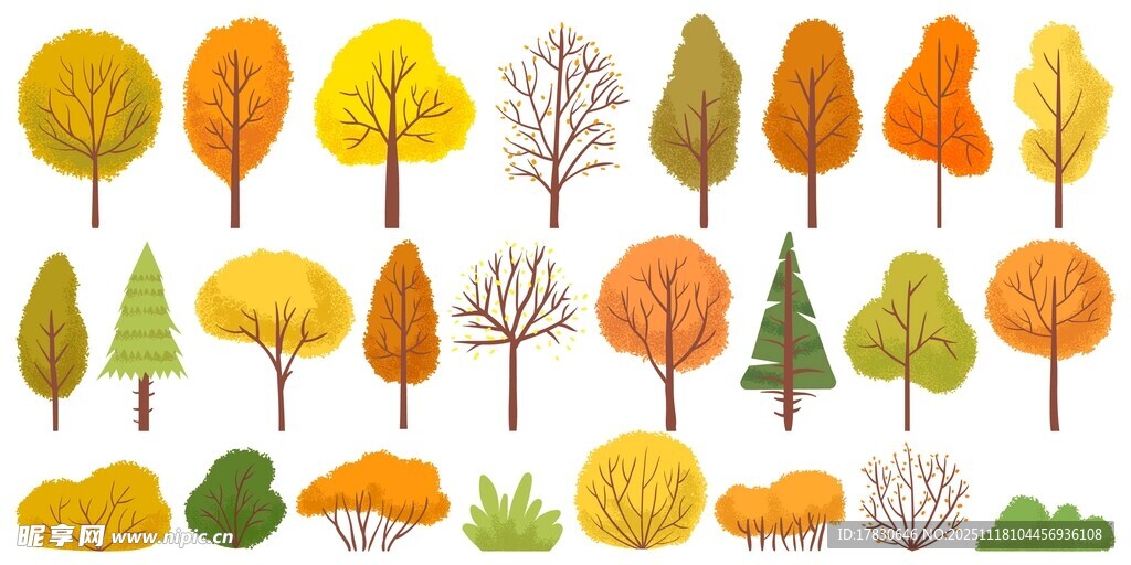 秋季树木植物矢量插画